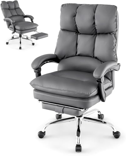 Chaise de bureau en cuir PU inclinable ergonomique avec repose-pieds