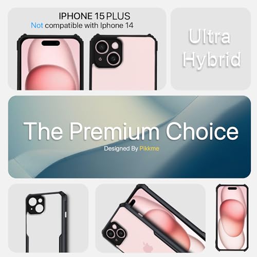 Image of Pikkme Back Cover | Crystal Clear Transparent Back | Ultra Hybrid | Full Camera Protection | Raised Edge | Bumper Back Case for iPhone 15 Plus (Black)