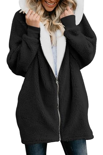 ReachMe Womens Fleece Zip Up Jacket with Pockets Oversized Long Sherpa Hoodie Fuzzy Jackets Warm Teddy Coat2