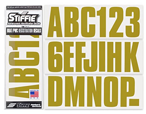 Image of STIFFIE Uniline Metallic Gold 3 inch Boat & PWC Registration Decals • Numbers Letters Stickers