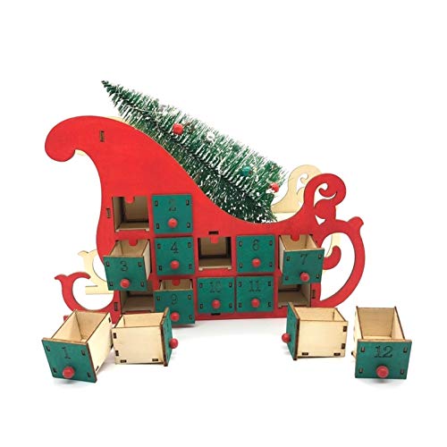 Fgolphd Ornamento del árbol de Luz Casa de Madera Trineo de Adviento Calendario de Cuenta atrás Fiesta de Navidad Decoración 24 cajones con LED (Color : 1)