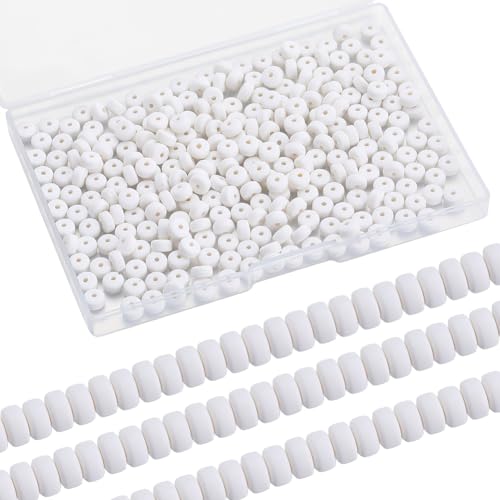 SUNNYCLUE 1 BOX 350PCS 6mm White Polymer Clay Beads Bulk Small Heishi Beads Mini Refill Round Flat Disc Vinyl Spacer Loose Bead for Jewellery Making Diy Bracelets Necklace Chocker Craft Supplies