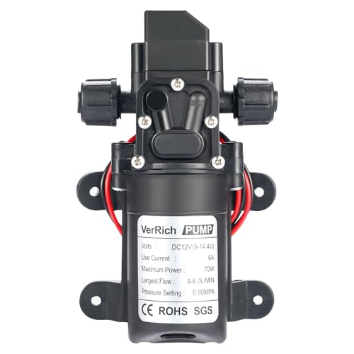 Diaphragm Pump,VerRich 12V Water Pump 70W 6A Intelligent Self Priming Sprayer Pump 6 L/Min 0.9MPA 131 PSI for RV Camper Marine Boat Garden