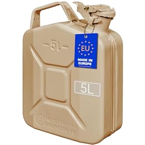 FIXKRAFT Benzinkanister 5L Metall 5 Liter Kanister für Benzin Diesel Kraftstoffkanister mit Entlüftung Reservekanister (Beige, lackiert)