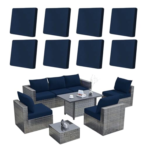 Hiseng Lot de 8/12/14 Housses de Coussin d'extérieur Extensible pour Salon de Jardin, Couleurs Unies Housses de Coussin de Rechange Canapé Extérieur Meubles...