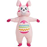 KOOY Easter Bunny Inflatble Costume Adult, Bunny Blow up Costume Full Body Pink Rabbit Costumes Easter Inflatable Costume For Adult Men Women