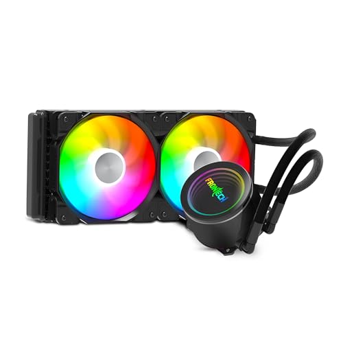 Image of Frontech AIO CPU Cooler with Heatsink |240mm Radiator| Dual 120mm ARGB Fans up to 1800 RPM |PWM 4-Pin + ARGB 3-Pin|Copper Cold Plate|Intel LGA 1700 /1200 & AMD AM4 /AM5|1 Year Warranty (CPF-0008)