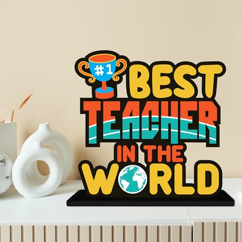 Image of Artvibes Best Teacher in the World Quotes Table Decor for Office Desk | Home Decoration Items | Living Room | Modern Art Wooden Showpiece Decorative Gift item (SP 1188)