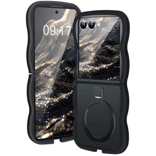 Image of Cute Wavy Magnetic Stand Case for Galaxy Z Flip 8 Fit for MagSafe, Black