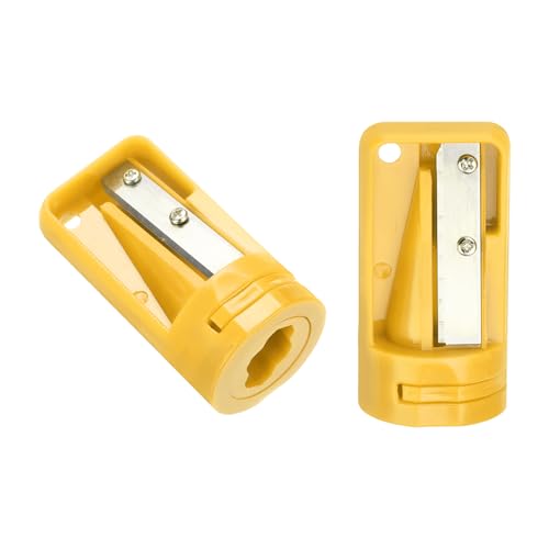QUARKZMAN 2pcs Sacapuntas de Carpintero, Amarillo, Sacapunta Manual Portátil Afilalápices Cortador de Lápices de Solo Agujero Simple para Escuela Oficina Carpintería Viajes Manualidad