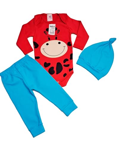Kit Roupa de Bebê 6 Peças Body Manga Longa Estampado com Calça Mijão e Touca para Bebês Meninos ou M