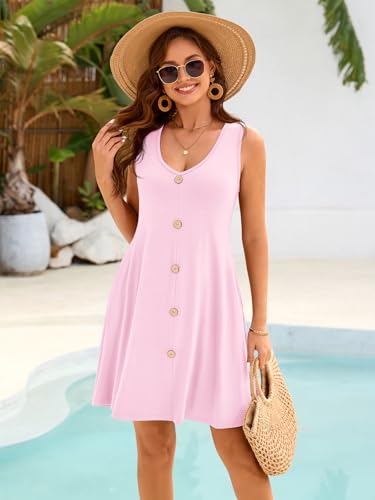 Image of BELAROI Summer Dresses for Women Beach Tshirt Sundress V Neck Casual Swing Tank Dress Swimsuit Cover Ups Pockets