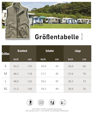 Vanchenl Herren Casual Angeln Safari Utility Vest Leichte Schnell Trockene Cargo Militär Gilets Ärmellos Fotografie Schießen Jagd Camping Weste Outdoor Reise Jacke mit Taschen Beige L