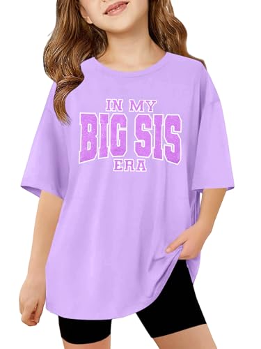 Image of Big Sister Shirts for Girls in My Big Sis Era T-Shirt Oversized Kids Sparkly Graphic Short Sleeve Outfits