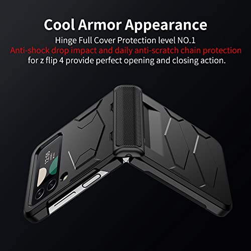 Leiau For Samsung Z Flip 4 Case Z Flip 4 Case With Full Hinge Protection - Heavy Duty Armor Design Wireless Charging Cover Phone Case For Galaxy Z Flip 4 5G(Pc+Tpu) Black #TOP4