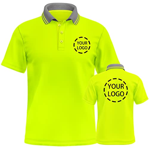 YOWESHOP High Visibility Reflective Safety T-Shirts Custom Logo Hi Vis Short Sleeve Work Polo Shirt for Men?Green-XL