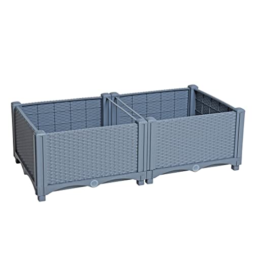 ESTEXO Blumenbeet Hochbeet Gemüsebeet 80x40x26 cm Pflanzbeet Polyrattan Pflanzkasten Grau