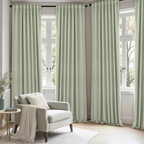 Image of ANRODUO Sage Green Back Tab Blackout Curtains 96 Inch Long 2 Panels | Rod Pocket,Thermal Insulated Room Darkening Light Blocking Curtains for Living Room Bedroom Privacy,W42xL96