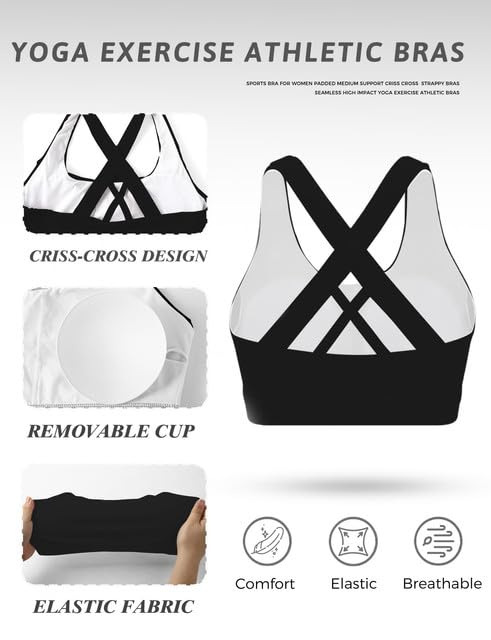 Image of Buauty 2 Packs Sports Bras for Women High Support, Push Up Sports Bra, Criss-Cross Back High Impact Yoga Bras for Large Bust