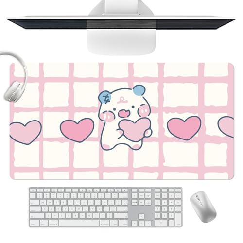 Desk Pad de cuero PU XL 31.5x15.7 pulg blanco y rosa
