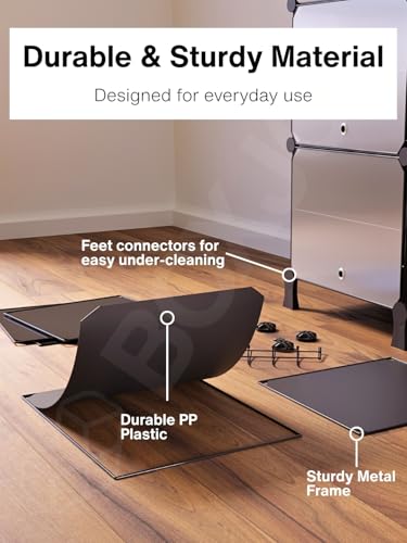 Image of BOXJOY 10 Shelf Shoe Rack with 5 Transparent Doors, 5 Hook Steel Holder & Wooden Hammer Home Storage PP Plastic Organizer with Metal Door Frame to Cover Chappal Slipper Sandals Shoes Box Stand (Black)