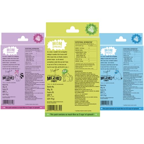 Image of MEZMO Vegan Fruit Jellies (120g, Pack of 3) | Gummies for Kids & Adults | Zero Added Sugar, Gluten Free | Healthy Prebiotic Gut Friendly Snacks - Perky Peppermint, Raw Mango & Sweetly Sour Apple