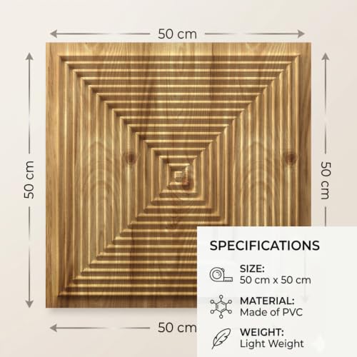 Image of Kayra Decor 3D PVC Wall Panels for Bedroom & Living Room | Pryamid Design |Beech Wood Color | 19.7 x 19.7 Inch | Pack of 12 | 32.28 Sq Ft