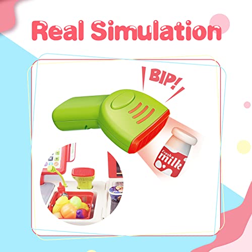 RedCrab Spielzeug Kasse Kinder, Supermarktkasse Spielkasse Rollenspielzeug Kasse mit Rechnerfunktion, Scanner und Lebensmittel, Faltbar Kasse Spielset für Kinder ab 3 Jahre Mädchen und Jungen(Rot) – Bild 4