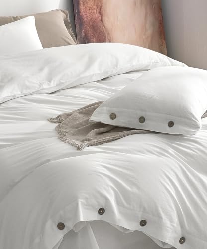 Image of JELLYMONI 100% Washed Cotton Duvet Cover Full (White, 80 inchx90 inch) | JELLYMONI