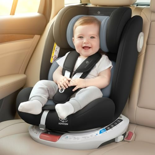 Image of StarAndDaisy Car Seat for Baby 0 to 12 Years /Baby Car Seat with ISOFIX / 360 Rotation / 5 Point Safety Belt / 3 Level Reclining / Multi Level Hight Adjustment / Convertible Baby Car Seat for Comfort & Safety - Black