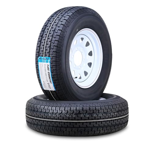 Free Country Trailer Tire Wheel Assembly ST225/75R15 10-Ply E 117M 6 Lug on 5.5 PCD White Spoke Rim SET 2