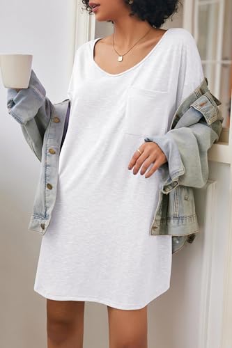 Image of Ekouaer Womens Tshirt Nightgown Cotton V Neck Sleepshirts Comfy Casual Nightshirt for Women