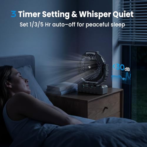 Image of FRIZCOL 3-in-1 Camping Fan - Portable Fans Rechargeable - 24000mAh Battery Powered Fan with Light for Indoor, Outdoor, Tent, Travel, Fishing, Jobsite, Gifts for Men Dad Him - Black