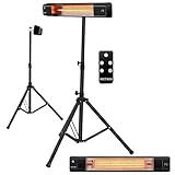 Heizstrahler Karbon Terrassenstrahler Heizgerät Infrarotstrahler Strahler 1500 Watt Display Karbonlampe 24h Timer Fernbedienung Spritzwasser geschützt Überhitzungsschutz