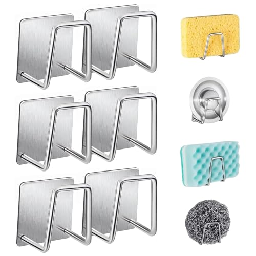 Yuiturt Porte-Éponge Autocollant Acier Inoxydable 4 Pièces, Support Éponge Évier Adhésif Étanche avec Crochet pour Cuisine Salle de Bain, Accessoire...