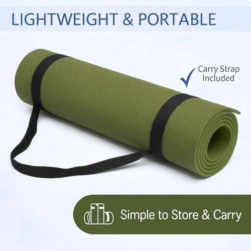 Image of Yoga Mat for Women and Men 4mm with Carry Strap EVA Material Extra Thick Exercise Mat for Workout Yoga Fitness Pilates and Meditation, Anti Tear Anti Slip For Home & Gym Use (Army Green)
