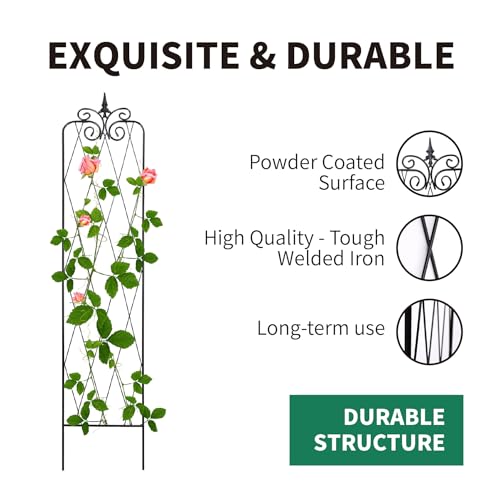 SCENDOR-2-Pack-71-H-x15-W-TrellisBlack-Garden-Trellis-for-Climbing-Plants-Outdoor-Metal-Frame-Sturdy-Trellis-for-Rose SCENDOR 2 Pack 71 H x15 W TrellisBlack Garden Trellis for Climbing Plants Outdoor Metal Frame Sturdy Trellis for Rose