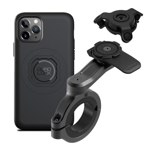 Image of Quad Lock Motorcycle Handlebar Phone Mount PRO - Large with Vibration Dampener and MAG Phone Case for iPhone 11 Pro