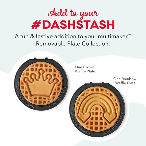 Image of Dash MultiMaker Mini System Removable Plate Set - Ceramic, Nonstick Replacement Plates for Fun-Shaped Waffle Breakfast - Waffle Maker Not Included - 4-Inch - Two-Pack - Crown & Rainbow