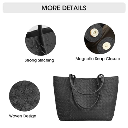 Image of Kattee Woven Tote Handbag for Women, Leather Large Tote Purse for Women Hobo Shoulder Bag Weekender Bags,14L | Woven, Leather, Large, Tote Purse, 14L