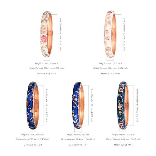 Image of UJOY Bangles 5 Pcs Enamel Jewelry Set Rose Flower Engraved Cloisonne Bracelets Pack in a Box 5PCS