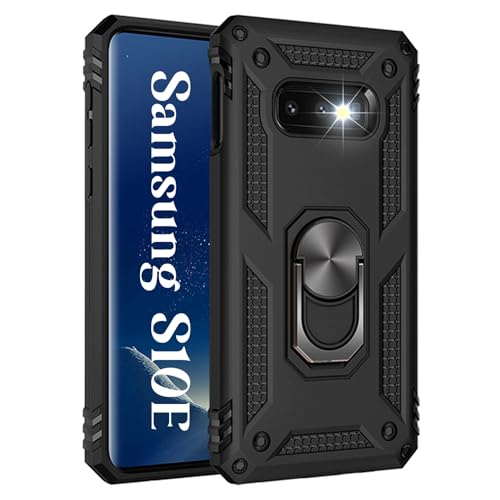 Korecase for Samsung Galaxy S10E Case Heavy Duty Armor Dual Layer Rugged Shell Full Body Shockproof Screen Camera Protection Built-in Ring Kickstand S10e Phone Hard Back Cover for Men Black