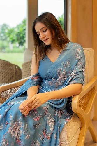 Image of MIRCHI FASHION Women Saree Chiffon Floral Printed | Breathable Lightweight Sari for Regular Home and Office Wear with Blouse Piece