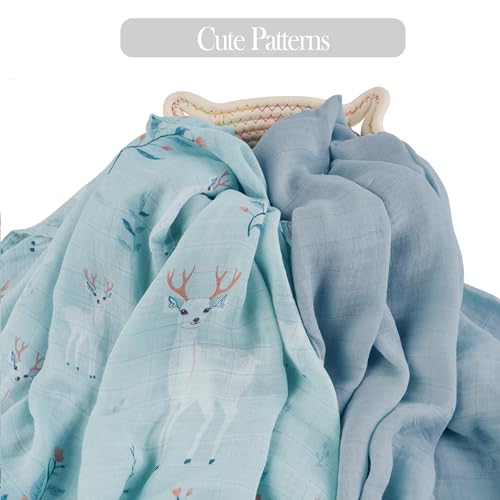 Image of Viviland Muslin Swaddle Blankets, Breathable and Skin-Friendly Baby Receiving Blankets, 2-Pack Deer, 47 x 47 inches