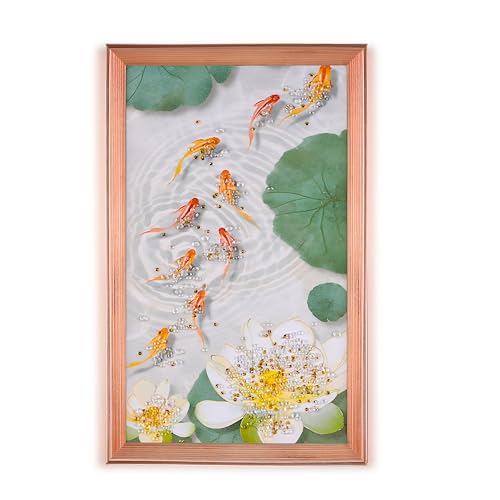 Image of Amazon Brand - Umi Framed Wall Painting, Colourful Fish & Blooming Flower with Crystal Diamonds For Wall Decoration Esthetic Wall Hanging Painting For Living Room Bedroom Housewarming Gift Office - 30x50cm