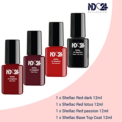 Premium Shellac Polish Gel Nagellack Starter Set UV Lampe + Red Collection Lacke - Made in Germany – Bild 2