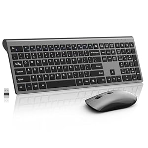 Wireless Mouse and Keyboard Combo, Silent Full-Size Computer Keyboard with Calculator Button, 2400 DPI Mouse, Quiet Click, Slim Cordless USB Set for Laptop PC Windows Mac – Space Grey
