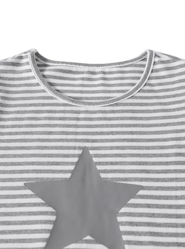 Image of Girls Star Striped Shirt Flutter Sleeve Top Cute Summer T Shirts Casual Tees Grey Star 7-8 Years