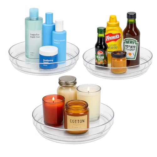 3 Pack Lazy Susan Organizer, 9 Inch Clear Lazy Susan Rotating Turntable for Pantry, Kitchen, Cabinet, Countertop, Refrigerator, Bathroom & Table, Spice Rack, Perfume & Storage Spinning Organizer