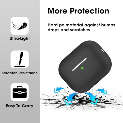 Image of Sounce Soft Silicone Protective Case for Airpods pro 2 Case Cover with Antilost Lanyard, Full Protection Tough Shockproof Charging Case Compatible with Airpods pro 2 Gen-2 2022 with Carabiner - Black